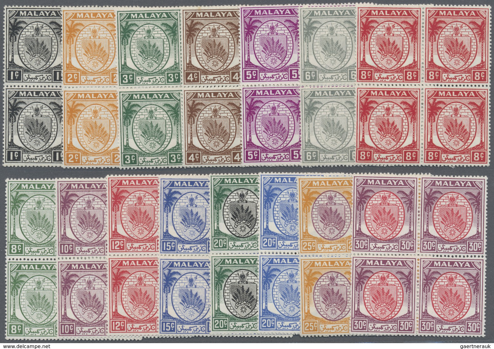 ** Malaiische Staaten - Negri Sembilan: 1949/1955, Arms Of Negri Sembilan Complete Set Of 21 In Blocks - Negri Sembilan