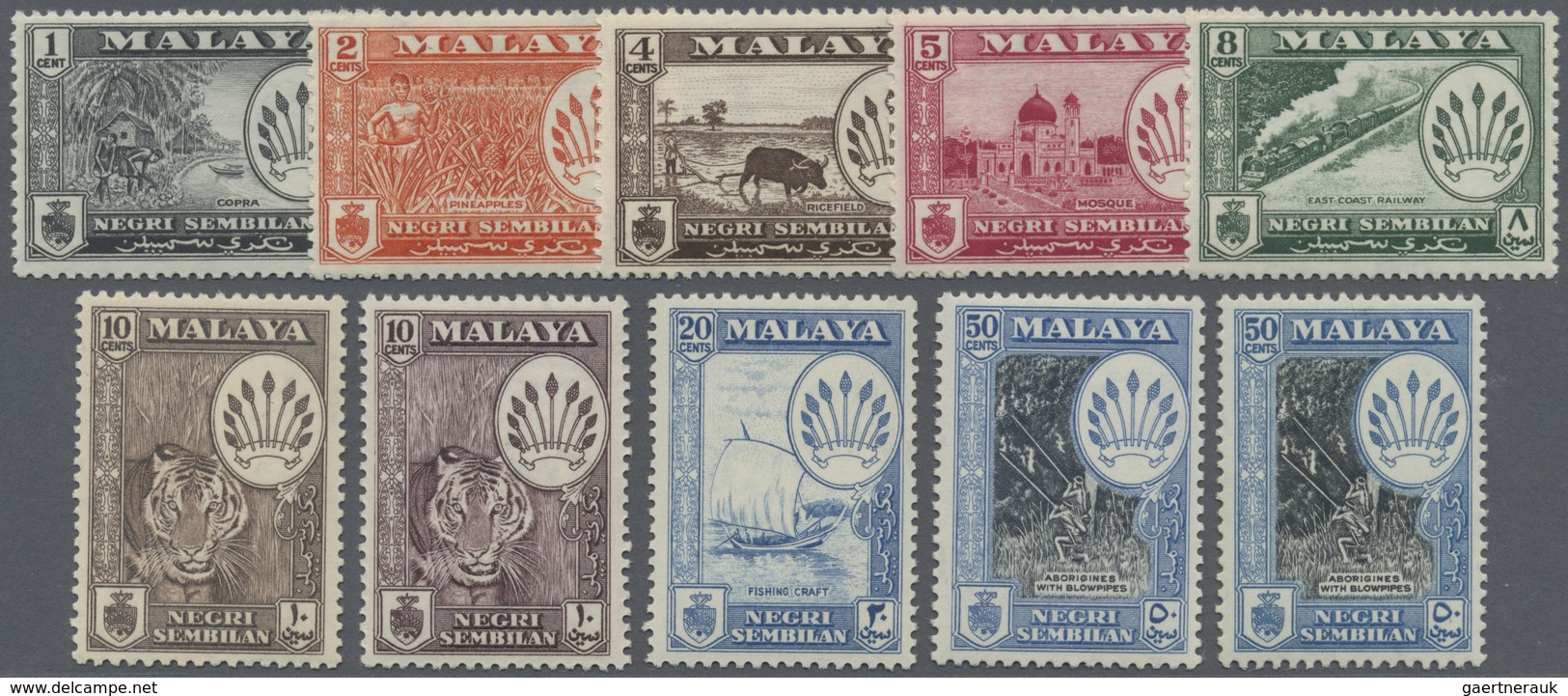 ** Malaiische Staaten - Negri Sembilan: 1957/1963, Pictorial Definitives Complete Set Of 16 With The Li - Negri Sembilan