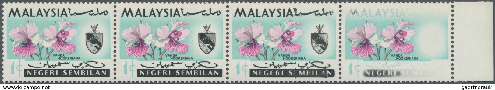 ** Malaiische Staaten - Negri Sembilan: 1965, Orchids 1c. 'Vanda Hookeriana' Horizontal Strip Of Four F - Negri Sembilan