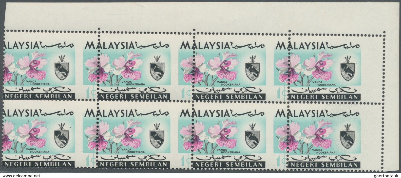 ** Malaiische Staaten - Negri Sembilan: 1965, Orchids 1c. 'Vanda Hookeriana' Block Of Eight From Upper - Negri Sembilan