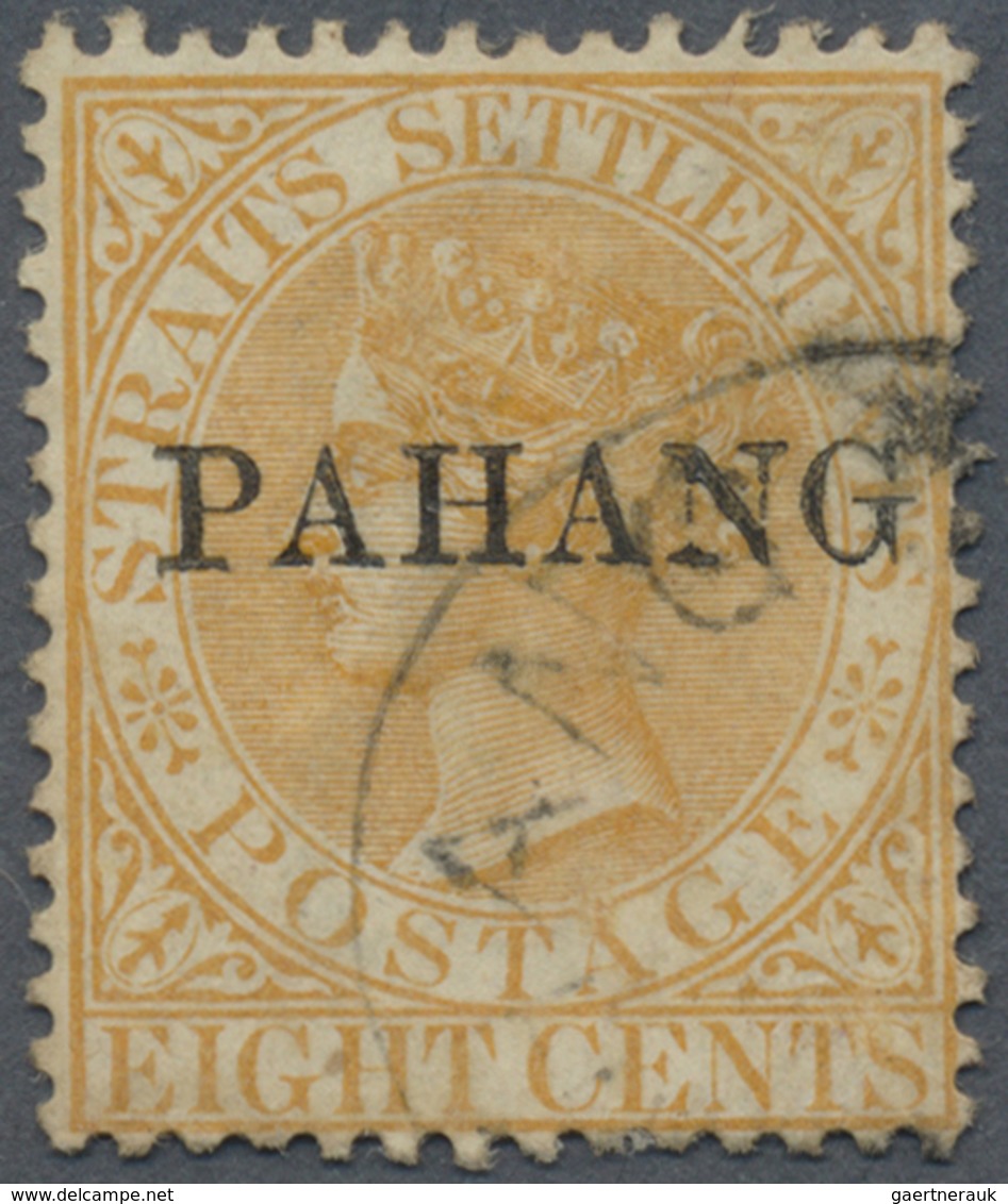 O Malaiische Staaten - Pahang: 1889, Straits Settlements QV 8c. Orange With Black Opt. PAHANG Fine Use - Pahang