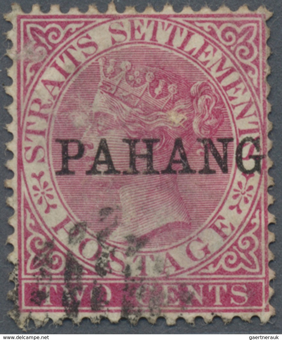 O Malaiische Staaten - Pahang: 1890, Straits Settlements QV 2c. Bright Rose With Black Opt. PAHANG In - Pahang
