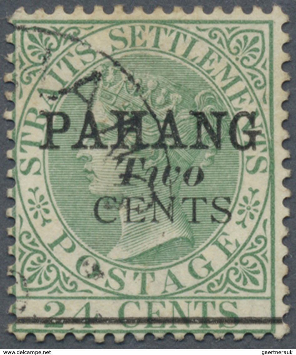 O Malaiische Staaten - Pahang: 1891, Straits Settlements QV 24c. Green With Black Opt. 'PAHANG / Two / - Pahang