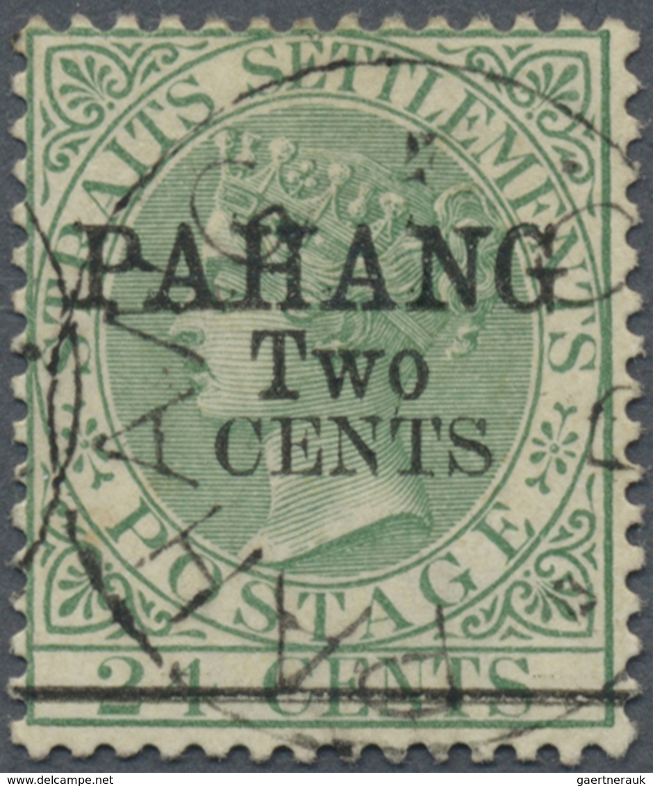 O Malaiische Staaten - Pahang: 1891, Straits Settlements QV 24c. Green With Black Opt. 'PAHANG / Two / - Pahang