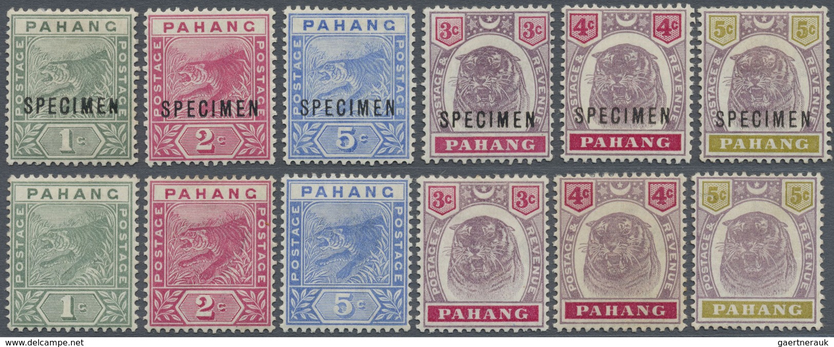 * Malaiische Staaten - Pahang: 1891/1899, Tiger And Tiger Head Sets Of Three Without And With Black SP - Pahang