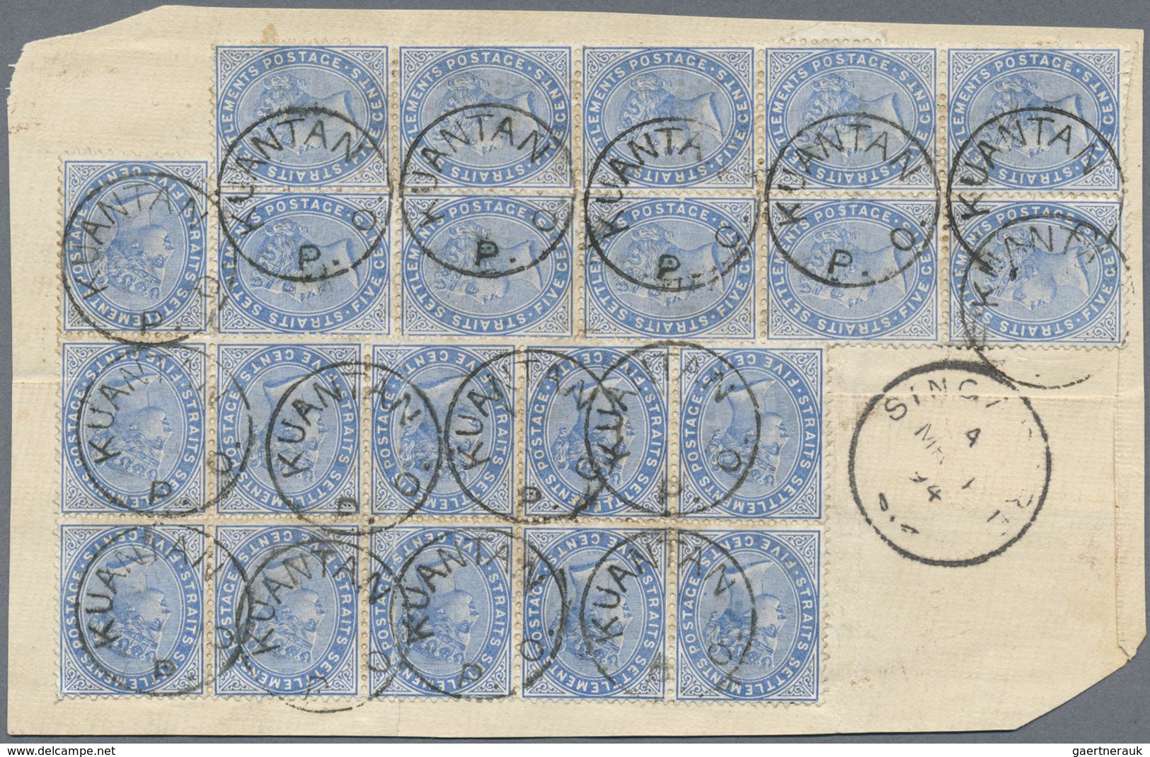 Brfst Malaiische Staaten - Pahang: 1894 KUANTAN P.O.: Straits Settlements 1883 5c. Blue Block Of 10 And Bl - Pahang