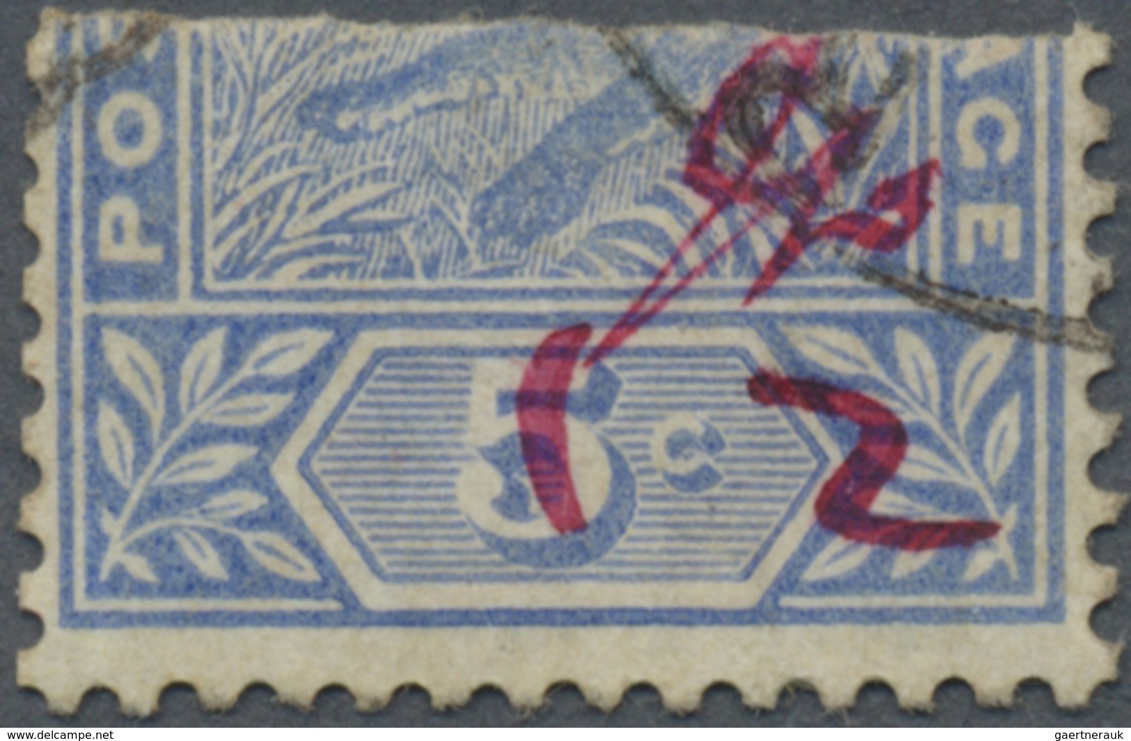 O Malaiische Staaten - Pahang: 1897, Tiger 5c. Blue BISECTED Horizontally (lower Half) With Red Ms. Su - Pahang