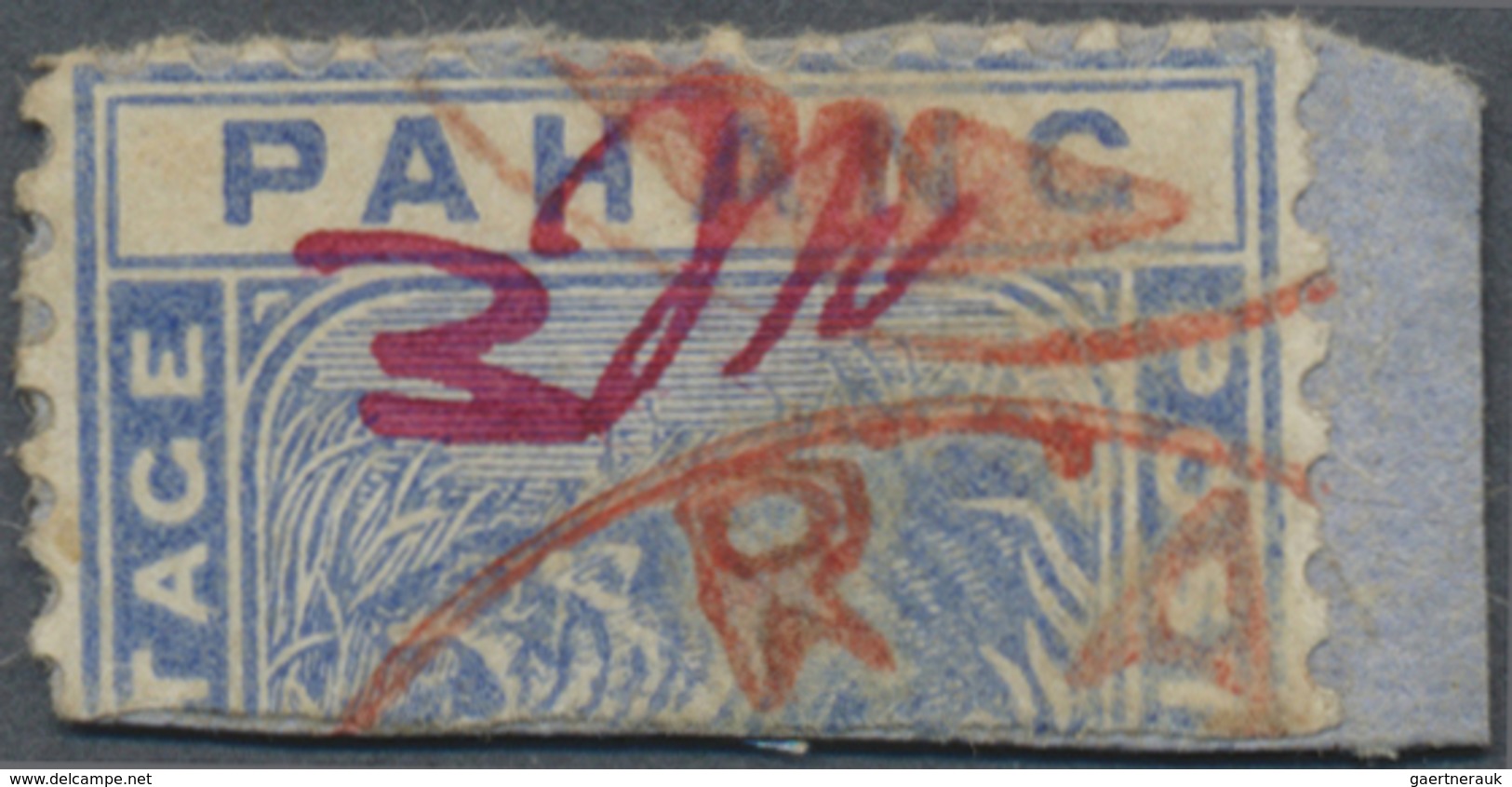 Brfst Malaiische Staaten - Pahang: 1897, Tiger 5c. Blue BISECTED Horizontally (upper Half) With Red Ms. Su - Pahang