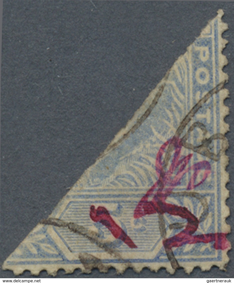 O Malaiische Staaten - Pahang: 1897, Tiger 5c. Blue BISECTED Diagonally (lower Half) With Red Ms. Surc - Pahang