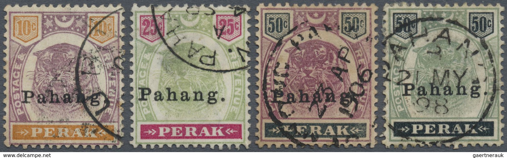 O Malaiische Staaten - Pahang: 1898, Perak Tiger Head Stamps Optd. 'Pahang' In Black Complete Set Of F - Pahang