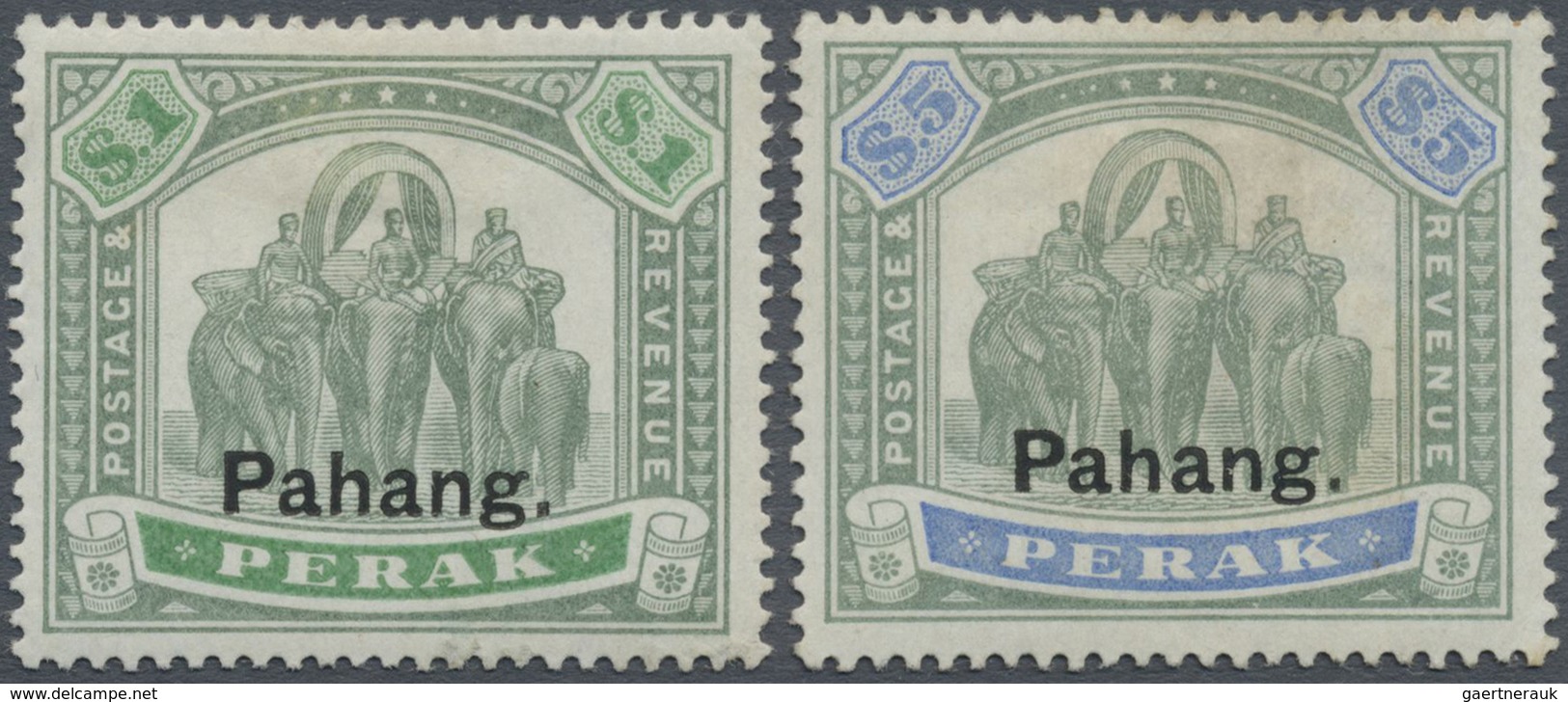 * Malaiische Staaten - Pahang: 1898, Perak Elephant Stamps Optd. 'Pahang' In Black $1 Green/pale Green - Pahang