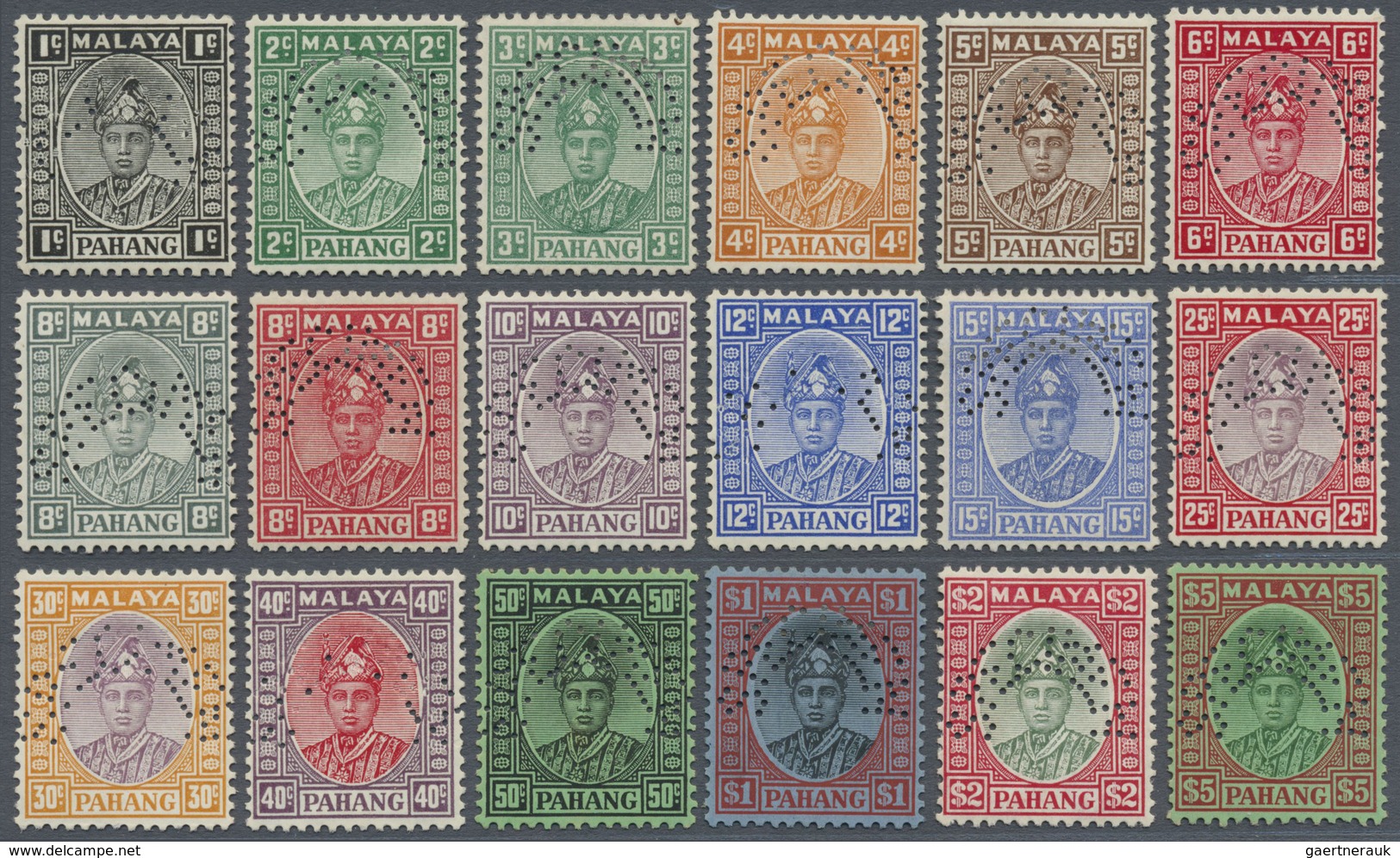 * Malaiische Staaten - Pahang: 1935/1941, Sultan Sir Abu Bakar Definitives Set Of 18 Perforated SPECIM - Pahang