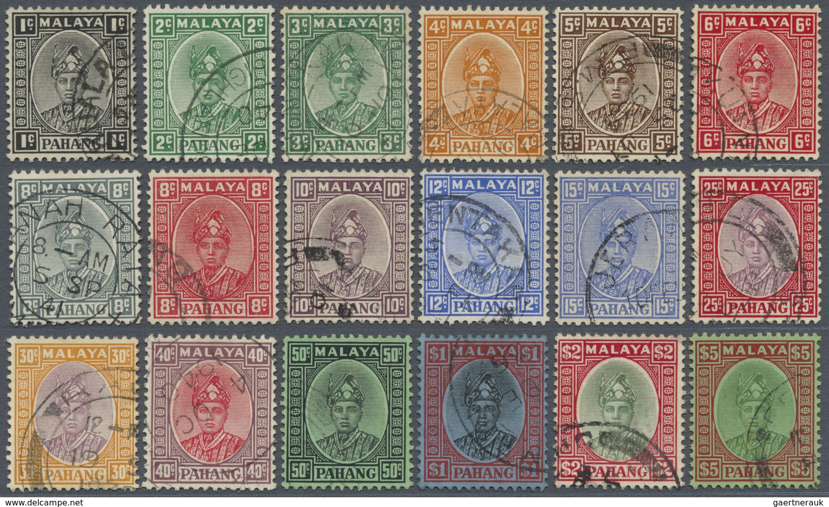 O Malaiische Staaten - Pahang: 1935/1941, Sultan Sir Abu Bakar Definitives Set Of 18 Fine Used, SG. £ - Pahang