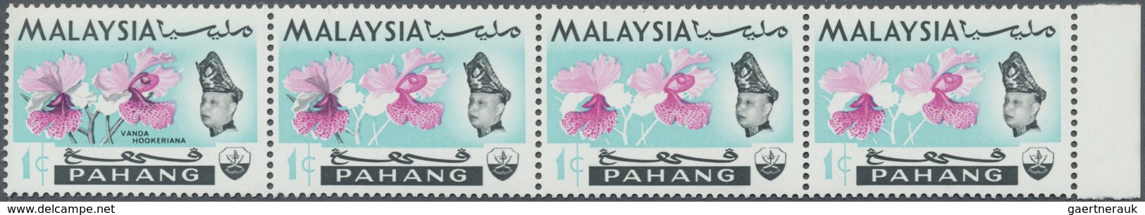 ** Malaiische Staaten - Pahang: 1965, Orchids 1c. 'Vanda Hookeriana' Horizontal Strip Of Four From Righ - Pahang