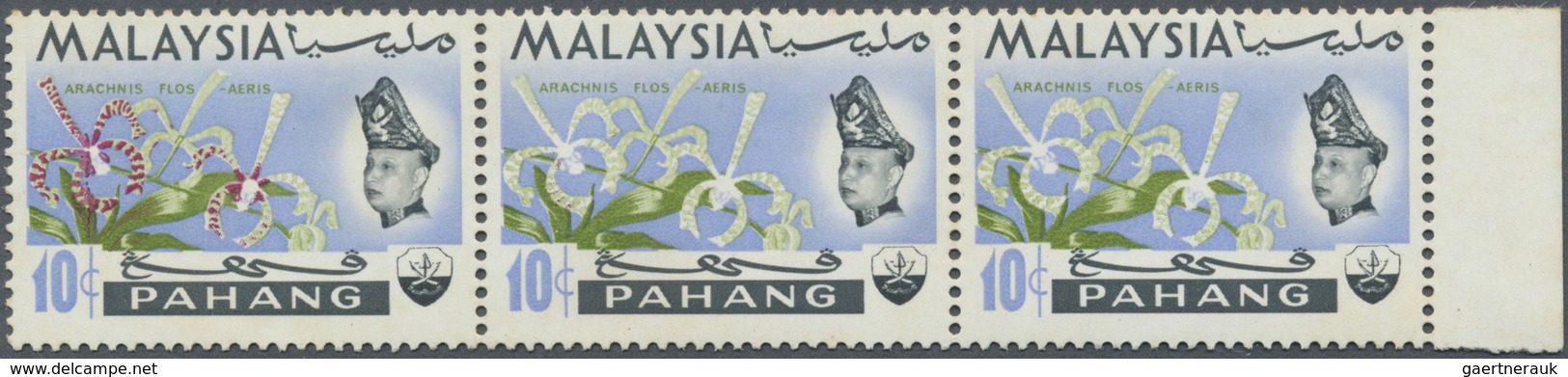 ** Malaiische Staaten - Pahang: 1965, Orchids 10c. 'Arachnanthe Moschifera' Horizontal Strip Of Three F - Pahang