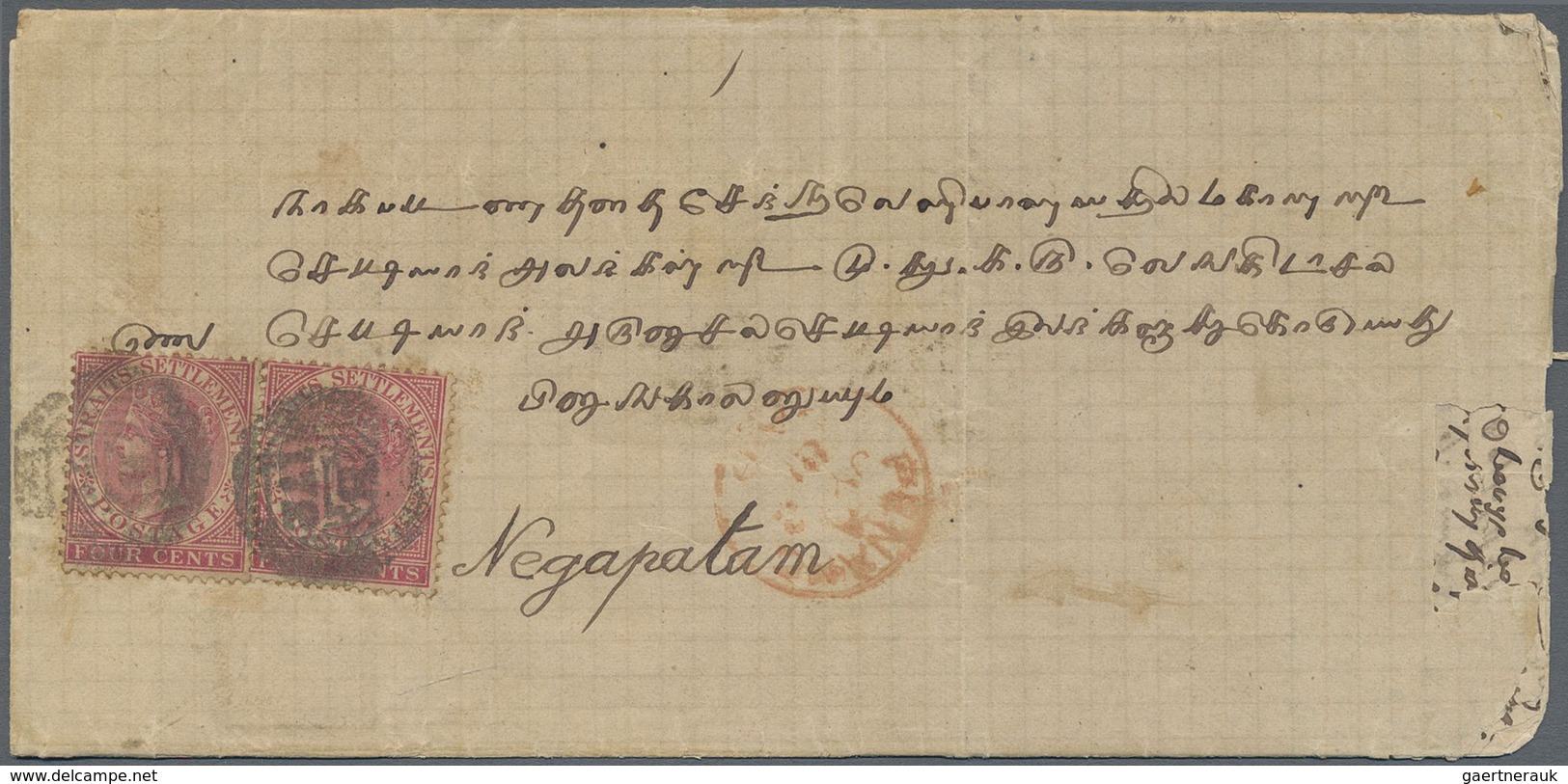 Br Malaiische Staaten - Penang: 1881 Folded Letter From Penang To Negapatam, India Franked By Two Singl - Penang