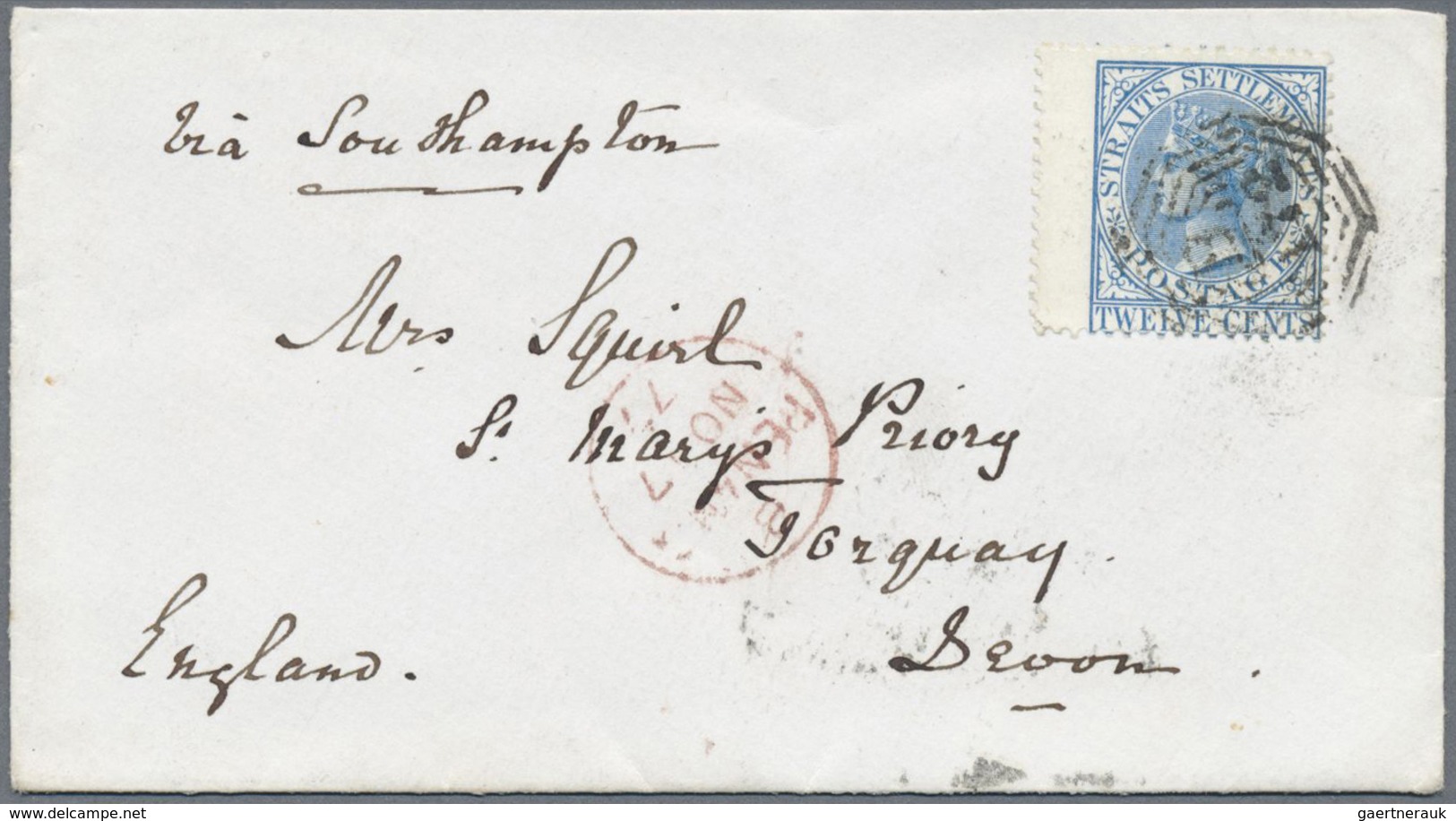 Br Malaiische Staaten - Penang: 1877 Cover To Torquay, England Via Southampton Franked By Straits Settl - Penang
