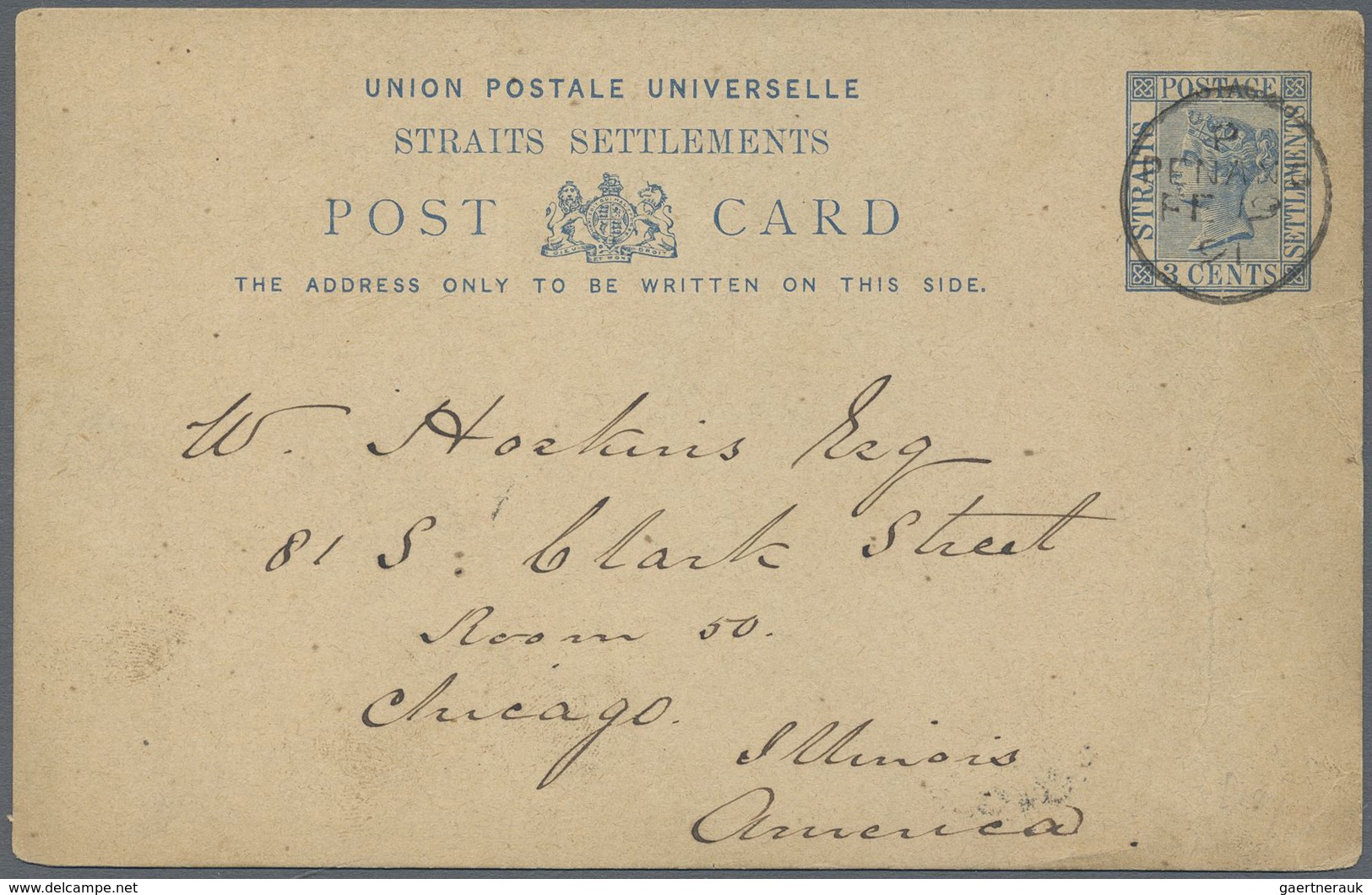 GA Malaiische Staaten - Penang: 1891: Postal Staionery Card 3c. Blue Of Straits Settlements Used From P - Penang