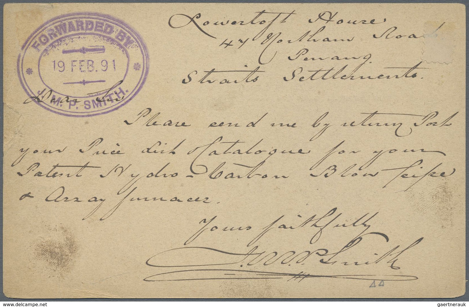 GA Malaiische Staaten - Penang: 1891: Postal Staionery Card 3c. Blue Of Straits Settlements Used From P - Penang