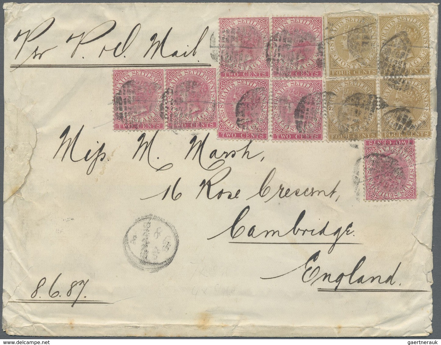 Br Malaiische Staaten - Penang: 1887 Triple-weight Cover From Penang To England 'Per Parcel Mail', Fran - Penang