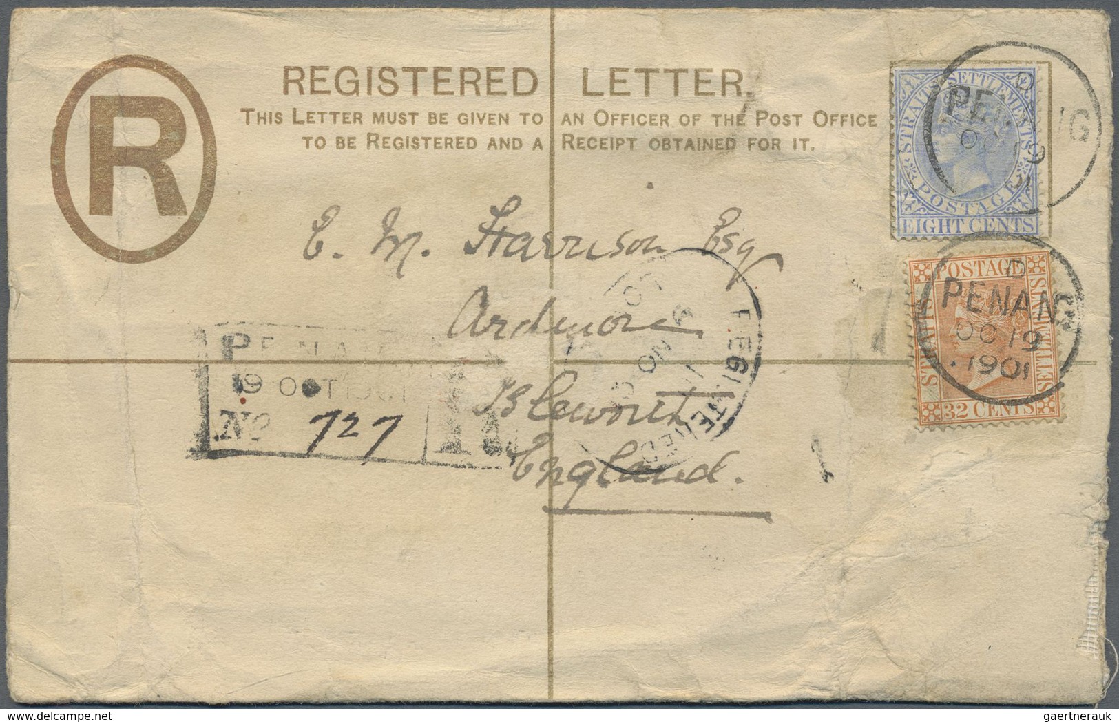 GA Malaiische Staaten - Penang: 1901: Postal Stationery Registered Envelope 5c. Of Straits Settlements - Penang