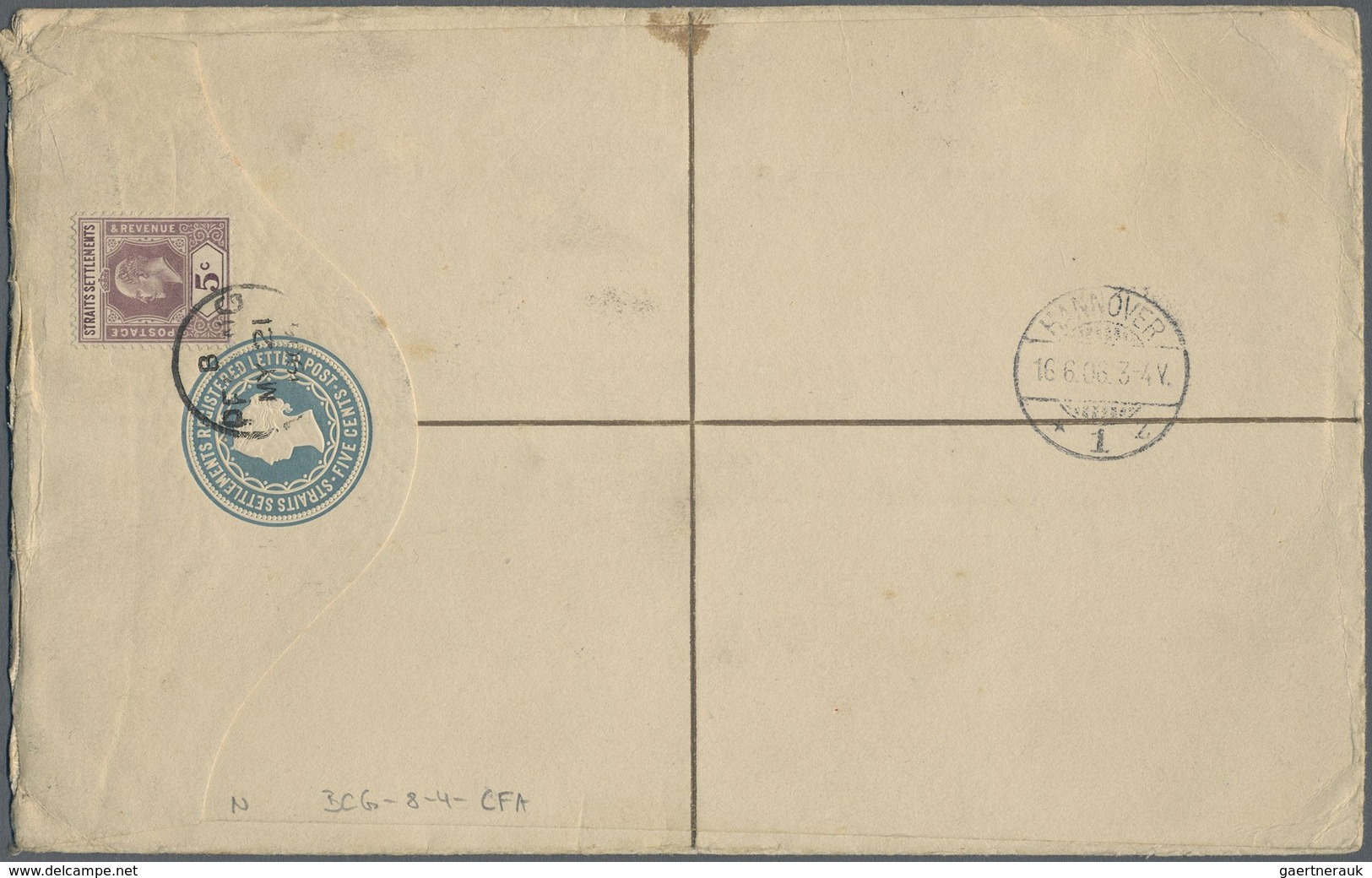 GA Malaiische Staaten - Penang: 1906: Postal Stationery Registered Envelope 5c. Of Straits Settlements - Penang
