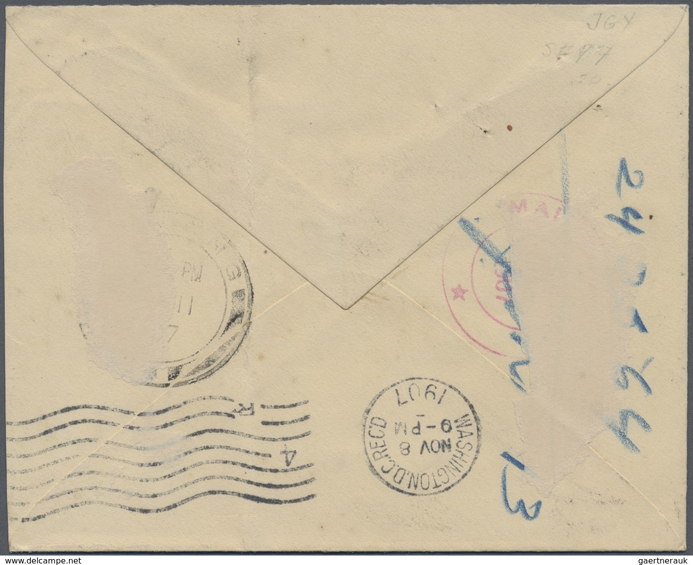 Br Malaiische Staaten - Penang: 1907 Cover From Bukit Mertajam To Washington D.C., USA Franked Straits - Penang