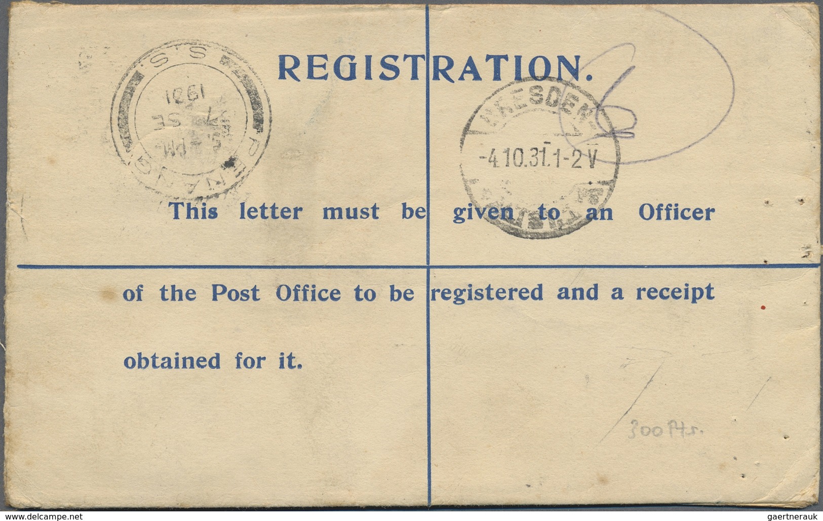 GA Malaiische Staaten - Penang: 1931 SUNGEI BAKAP: Straits Settlements Postal Stationery Registered Env - Penang