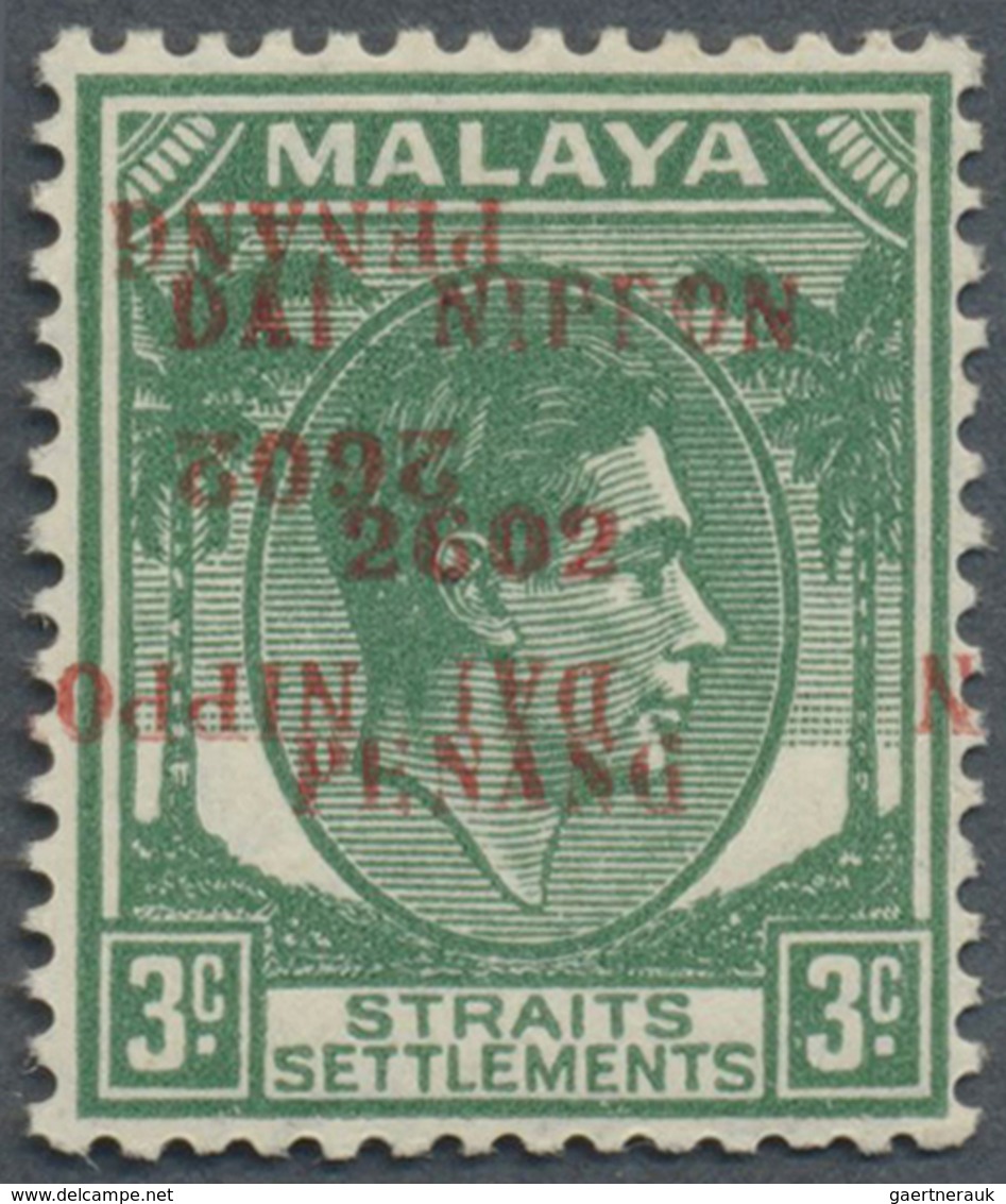 ** Malaiische Staaten - Penang: Japanese Occupation, 1942, "Dai Nippon 2602 Penang", 3 C. Ovpt. Double, - Penang