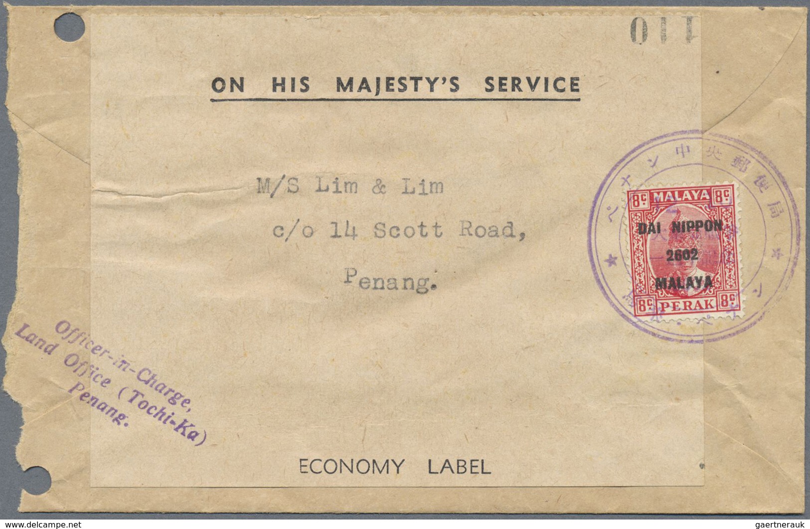 Br Malaiische Staaten - Penang: Japanese Occupation, Penang, 1942, Red "DAI NIPPON 2602 PENANG" On KGVI - Penang