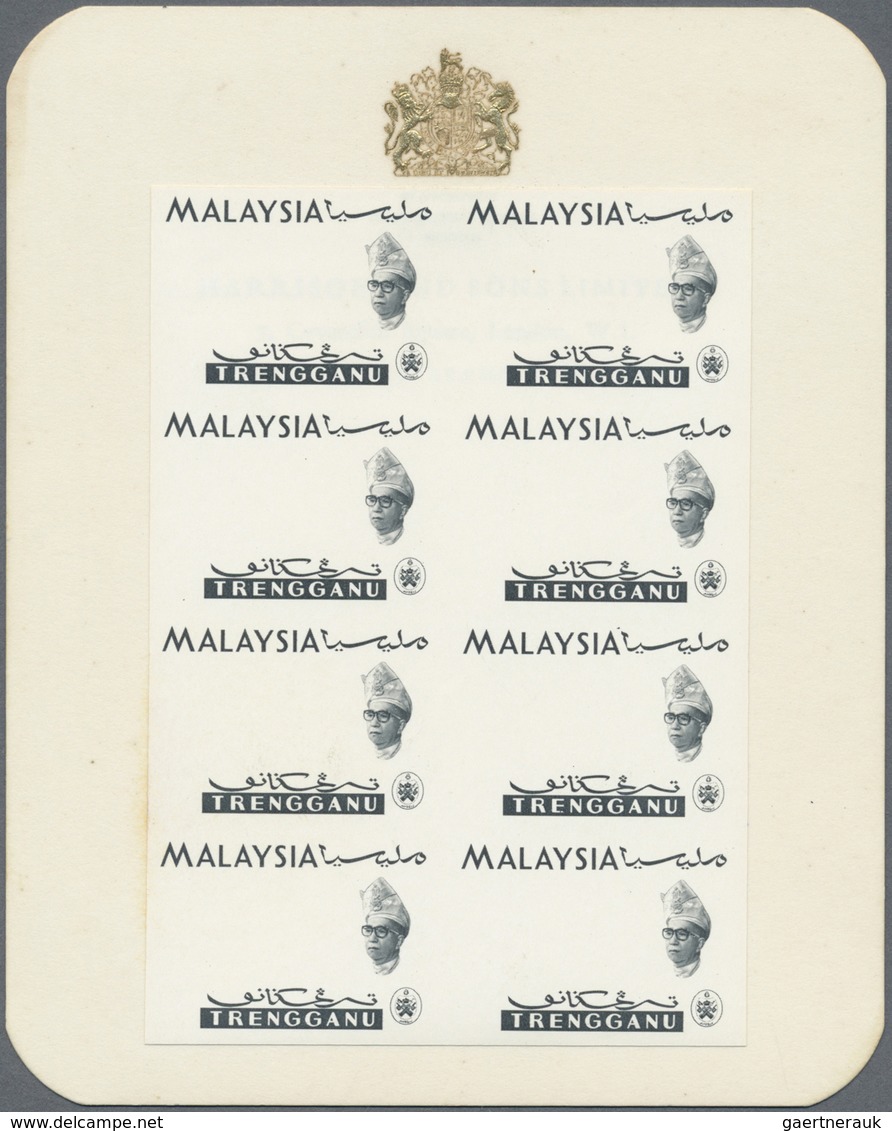 **/(*) Malaiische Staaten - Trengganu: 1965, Orchids Imperforate PROOF Block Of Eight With Black Printing O - Trengganu