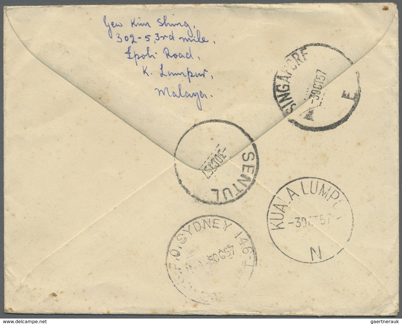 GA Malaysia: 1957/1960: Two Postal Staionery Envelopes Used To AUSTRALIA, With 1) 10c. Envelope Uprated - Maleisië (1964-...)