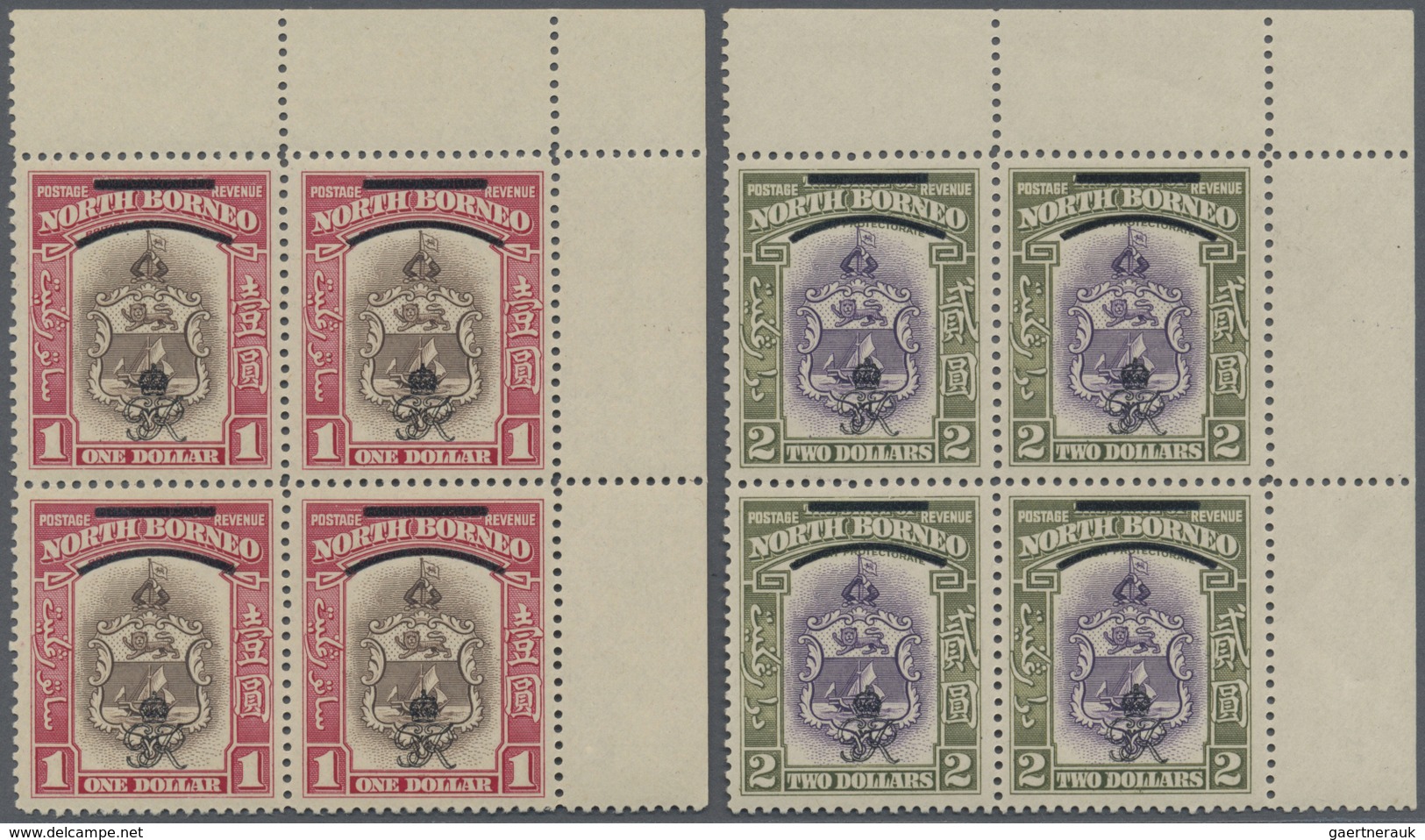 ** Nordborneo: 1947, Pictorial And Coat Of Arms Definitives With Obliterated 'The State Of' And 'Protec - North Borneo (...-1963)