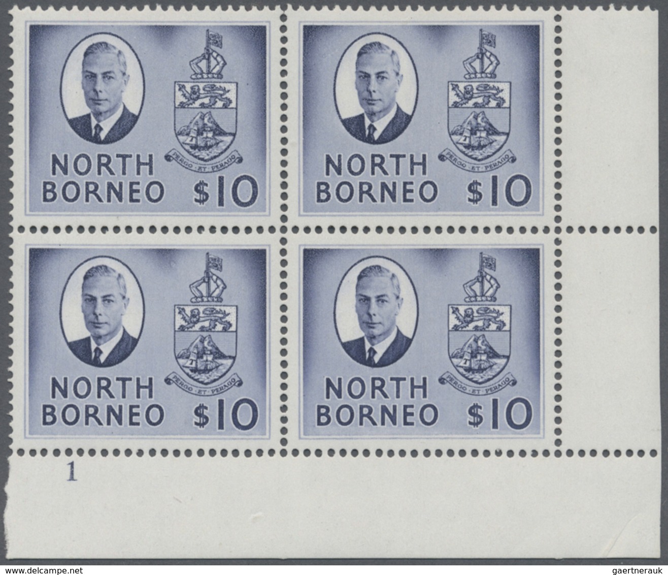 ** Nordborneo: 1950/1952, KGVI Pictorial Definitives Complete Set Of 16 In Blocks Of Four From Lower Ri - North Borneo (...-1963)