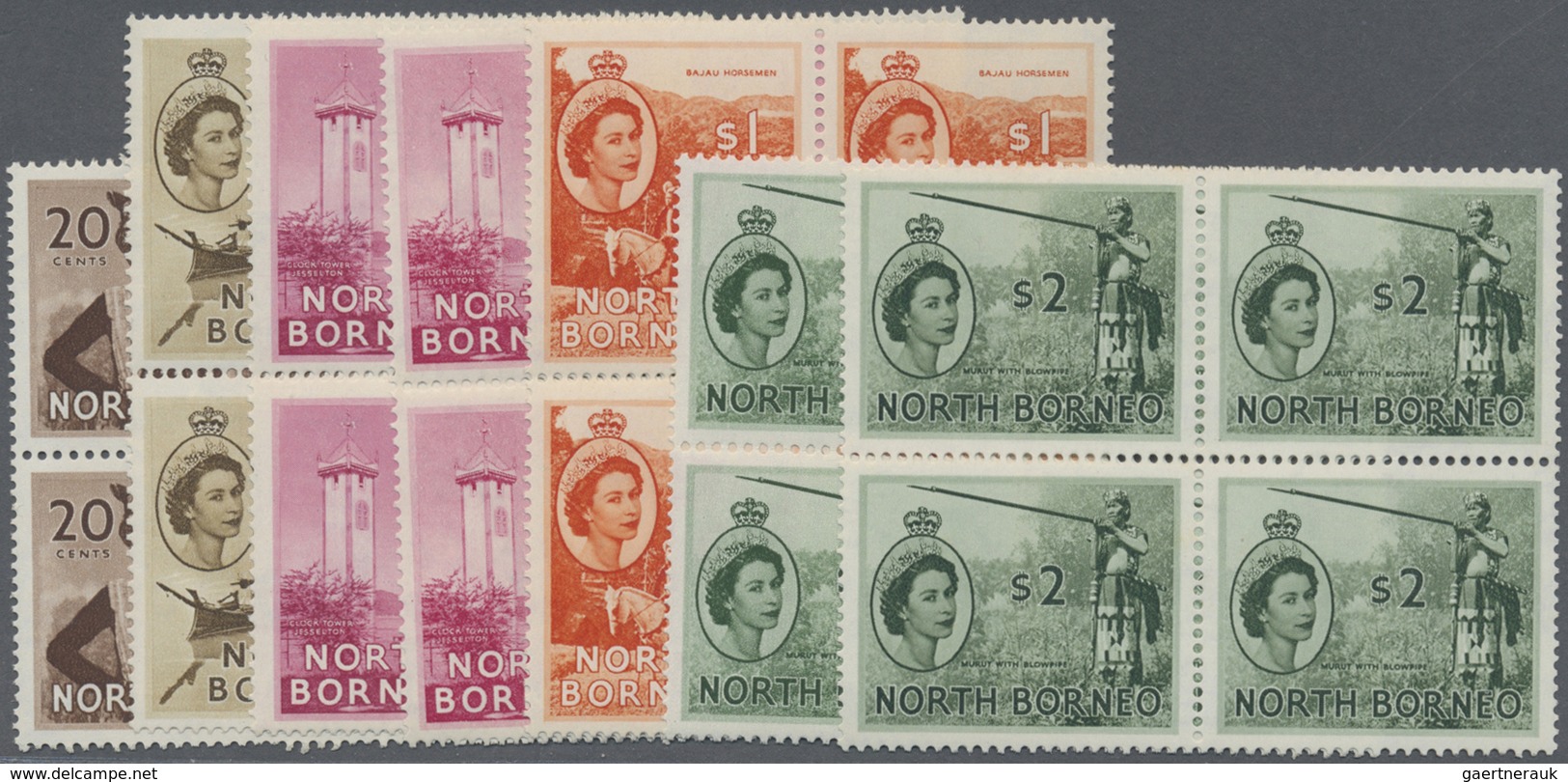 ** Nordborneo: 1954/1959, QEII Pictorial Definitives Complete Set Of 15 And Additional Three Listed Sha - North Borneo (...-1963)