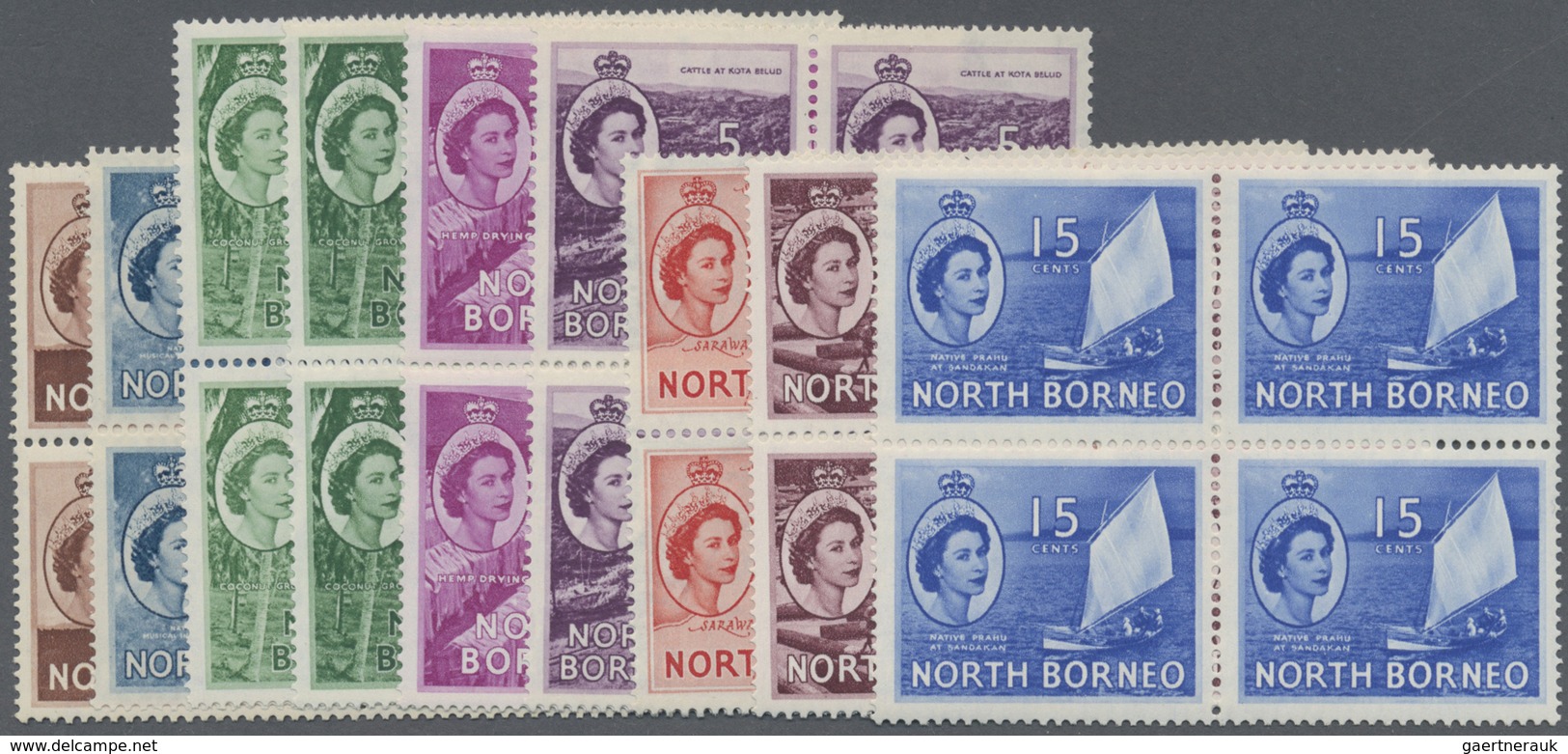 ** Nordborneo: 1954/1959, QEII Pictorial Definitives Complete Set Of 15 And Additional Three Listed Sha - North Borneo (...-1963)