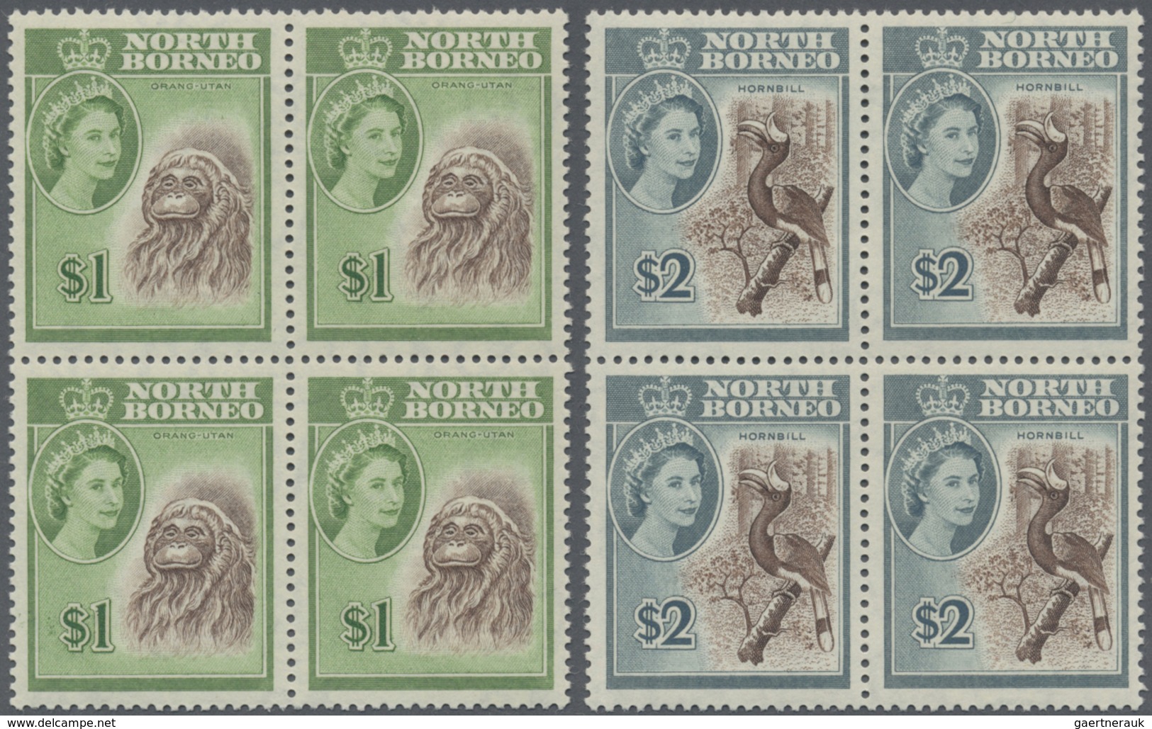 ** Nordborneo: 1961, QEII Pictorial Definitives Complete Set Of 16 In Blocks Of Four, Mint Never Hinged - North Borneo (...-1963)