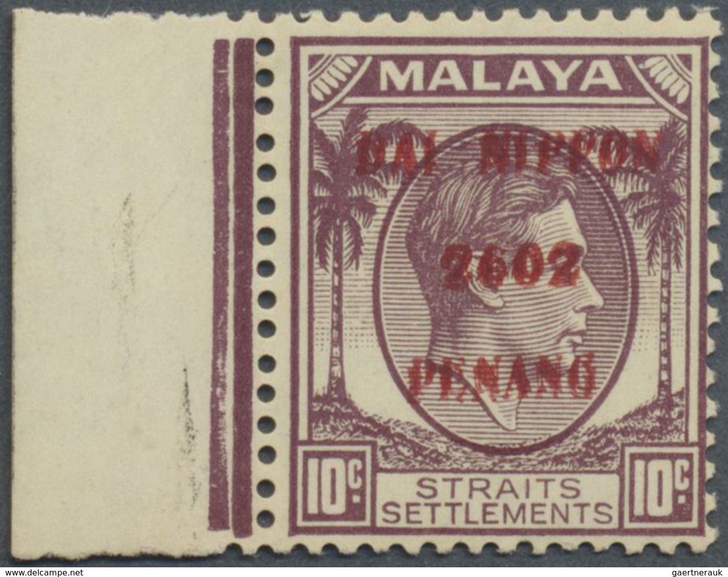 ** Malaiische Staaten - Penang: Japanese Occupation, 1942, "Dai Nippon 2602 Penang", 10 C. Ovpt. Double - Penang