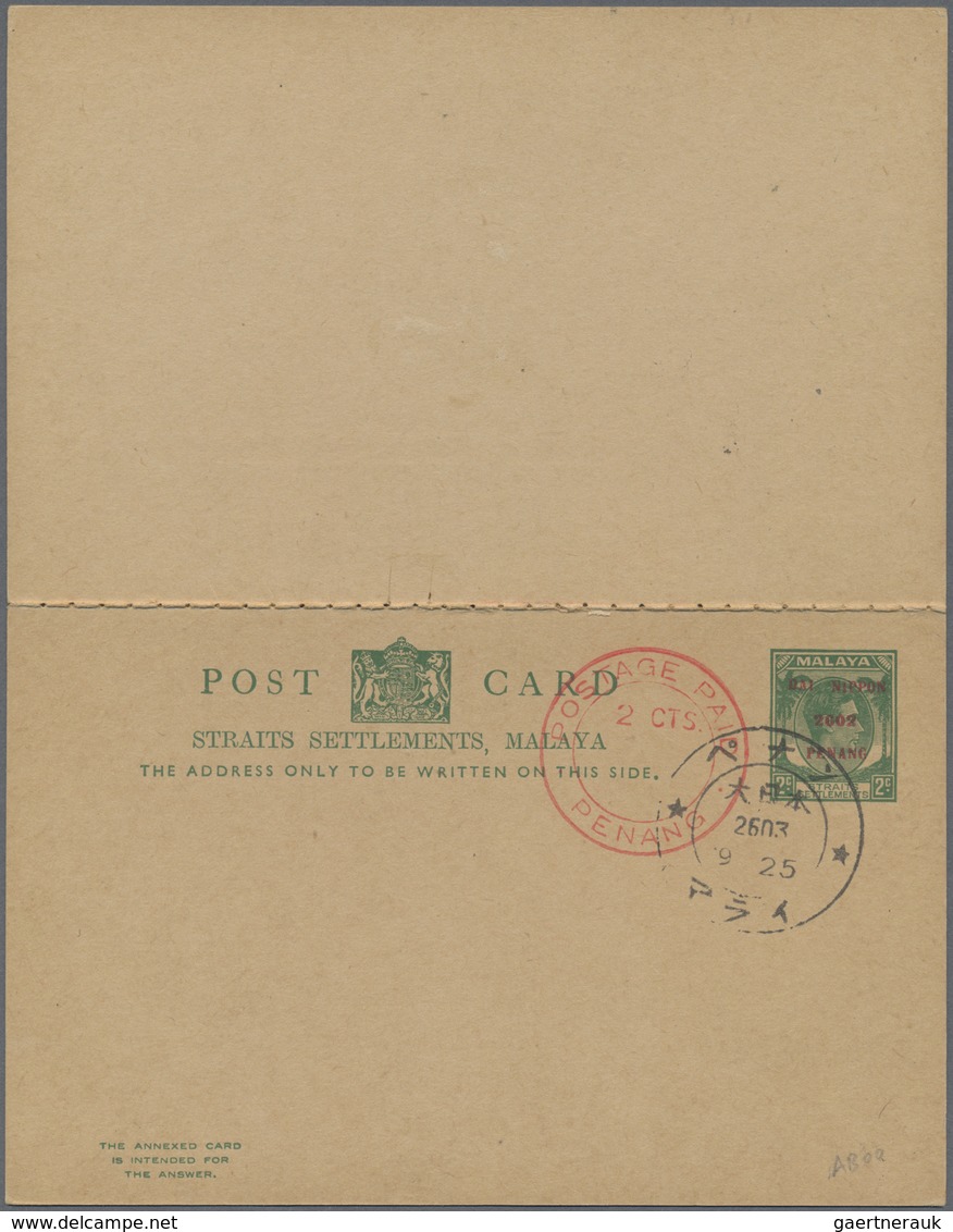GA Malaiische Staaten - Penang: Penang, 1942, Stationery Reply Card KGVI 2+2 C. Green With Red "POSTAGE - Penang