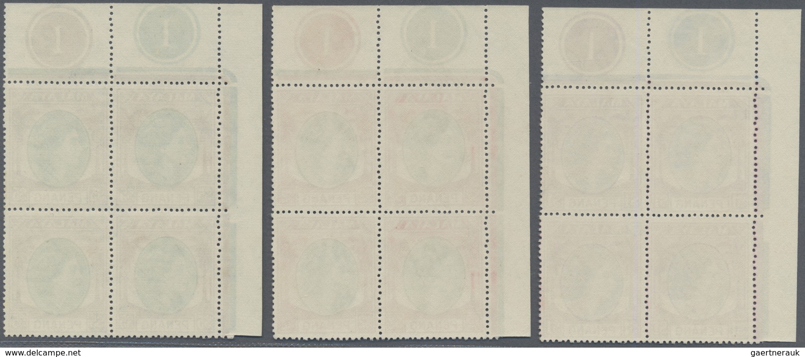 ** Malaiische Staaten - Penang: 1954/1957, QEII Definitives Complete Set Of 16 In Blocks Of Four From U - Penang