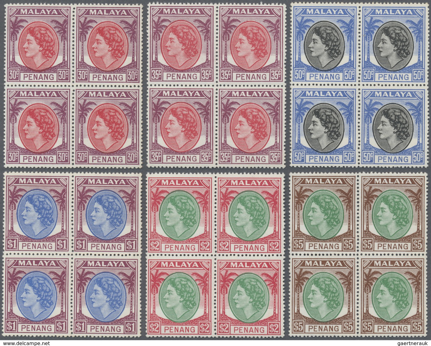 ** Malaiische Staaten - Penang: 1954/1957, QEII Definitives Complete Set Of 16 And Additional Shades Of - Penang