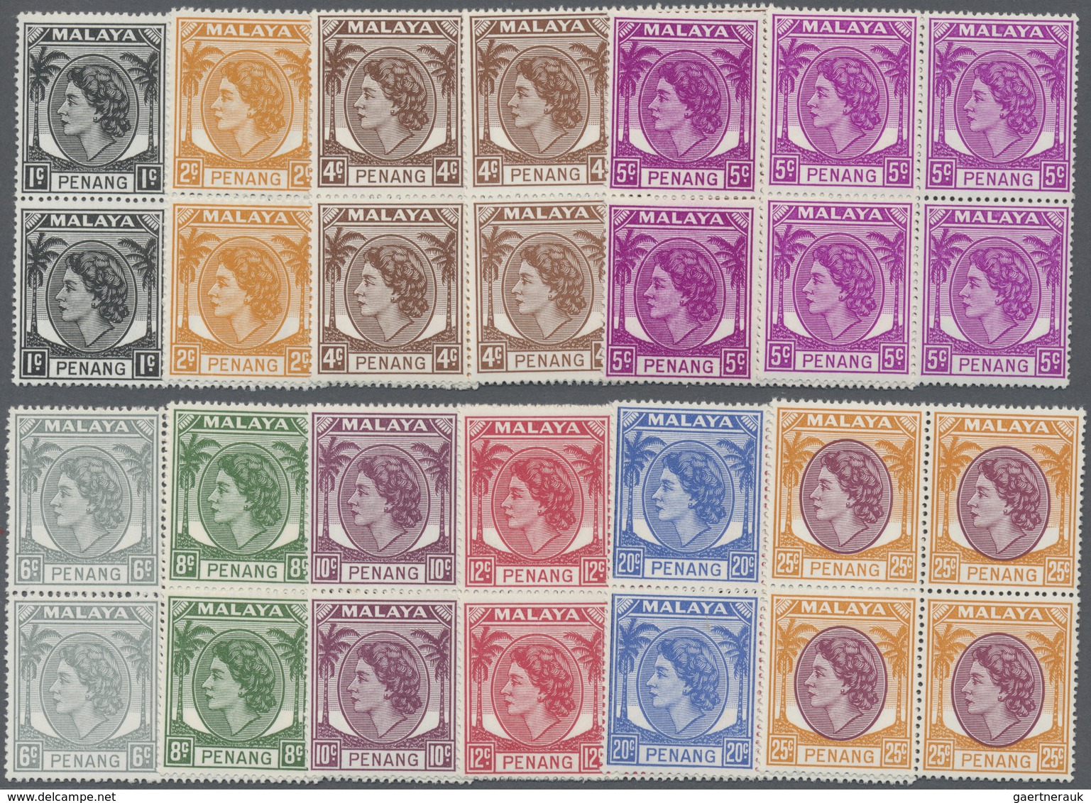 ** Malaiische Staaten - Penang: 1954/1957, QEII Definitives Complete Set Of 16 And Additional Shades Of - Penang