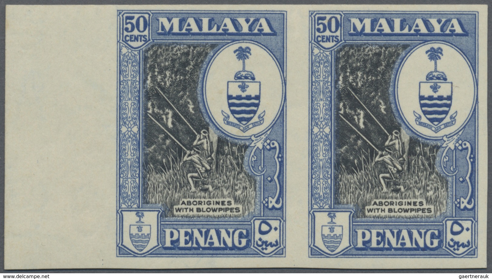 ** Malaiische Staaten - Penang: 1960, Ams Of Penang 50c. Black And Blue 'Aborigines With Blowpipes' Hor - Penang