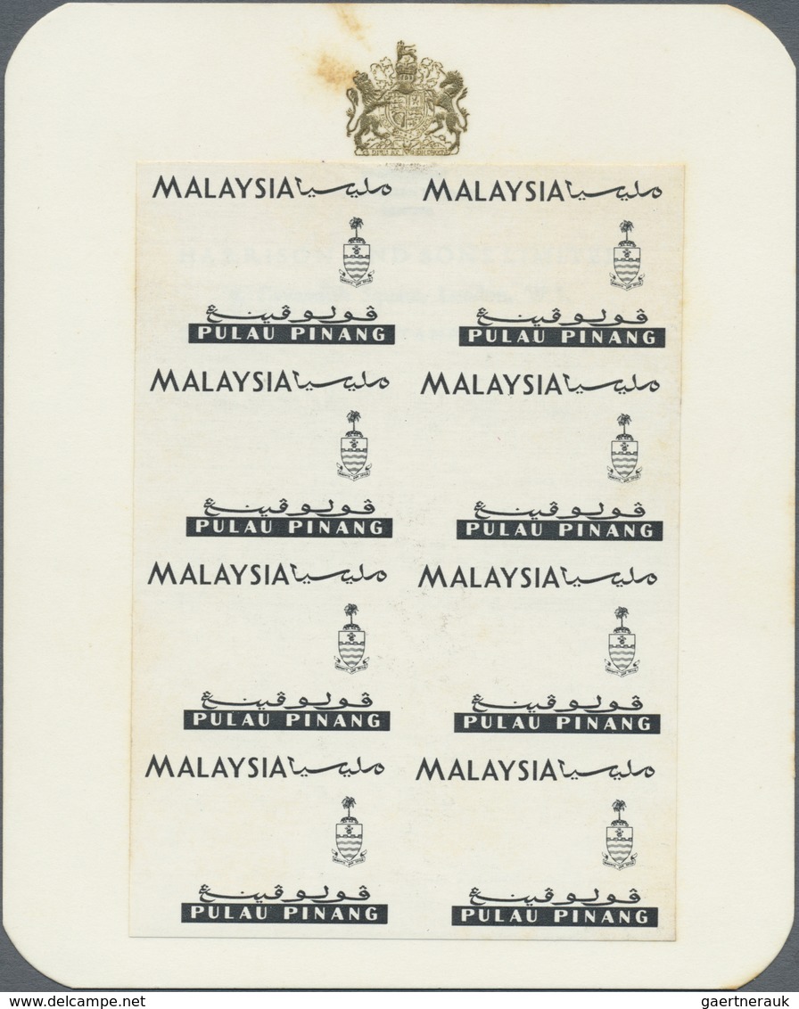 **/(*) Malaiische Staaten - Penang: 1965, Orchids Imperforate PROOF Block Of Eight With Black Printing Only - Penang