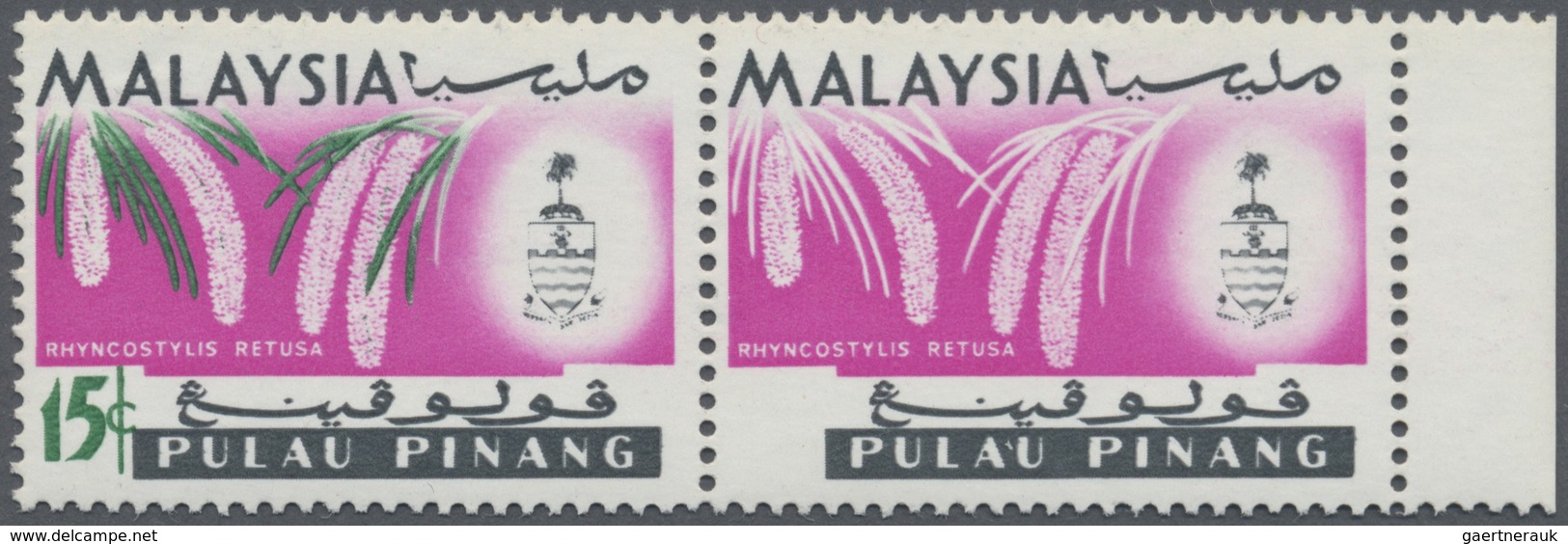 ** Malaiische Staaten - Penang: 1965, Orchids 15c. 'Rhynchostylis Retusa' Horiz. Pair From Right Margin - Penang