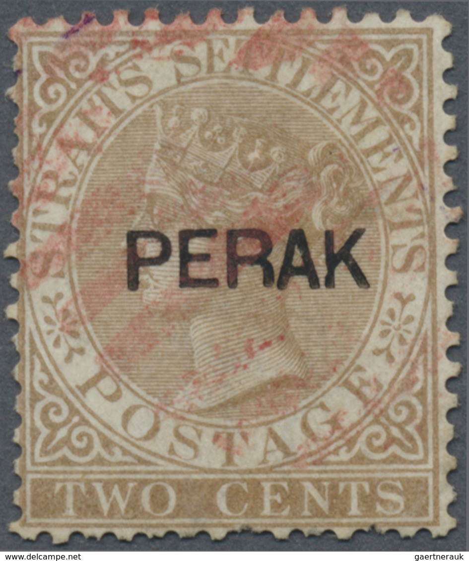 O Malaiische Staaten - Perak: 1880, Straits Settlements QV 2c. Brown Wmkd. Crown CC With Black Opt. 'P - Perak