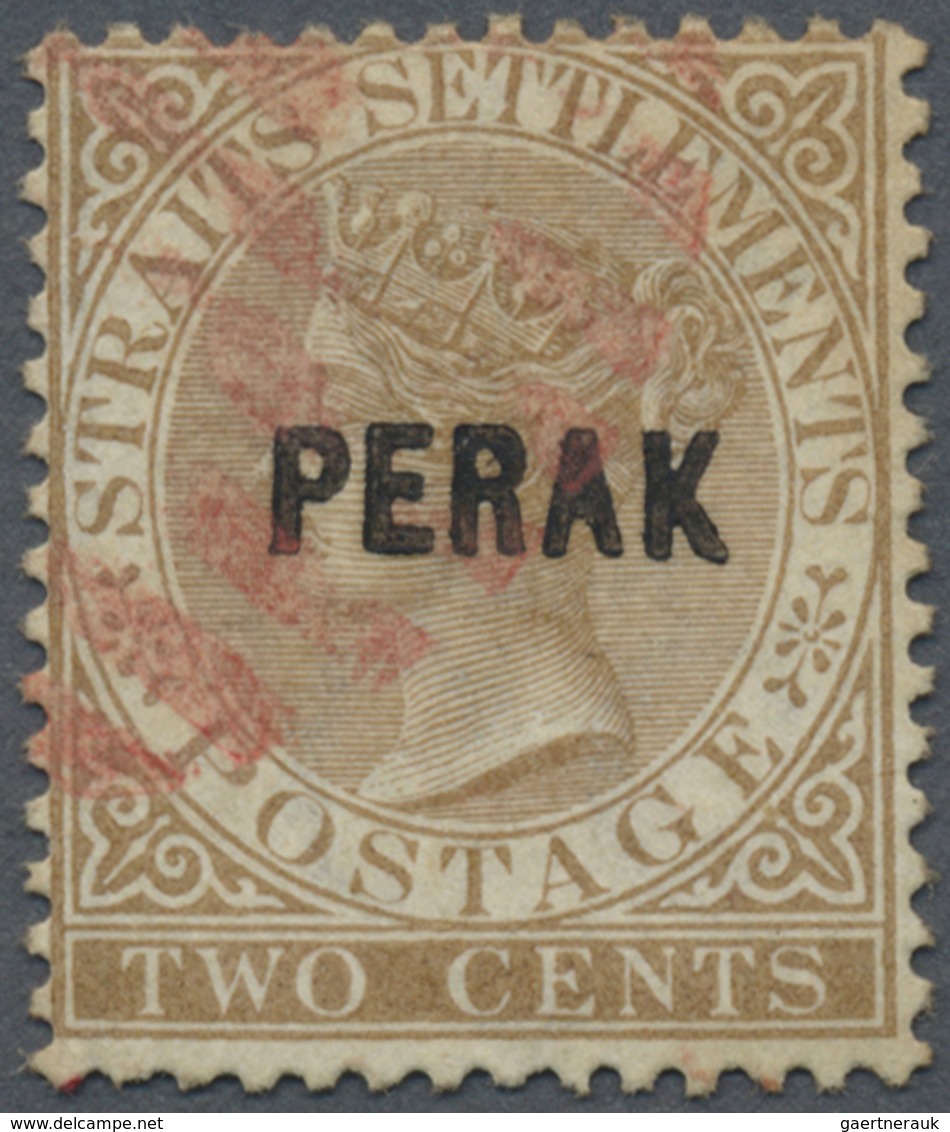 O Malaiische Staaten - Perak: 1880, Straits Settlements QV 2c. Brown Wmkd. Crown CC With Black Opt. 'P - Perak