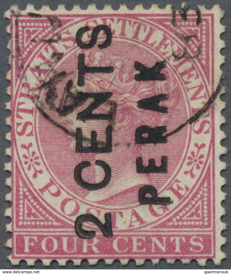 O Malaiische Staaten - Perak: 1883, Straits Settlements QV 4c. Rose Wmkd. Crown CA With Black Vertical - Perak