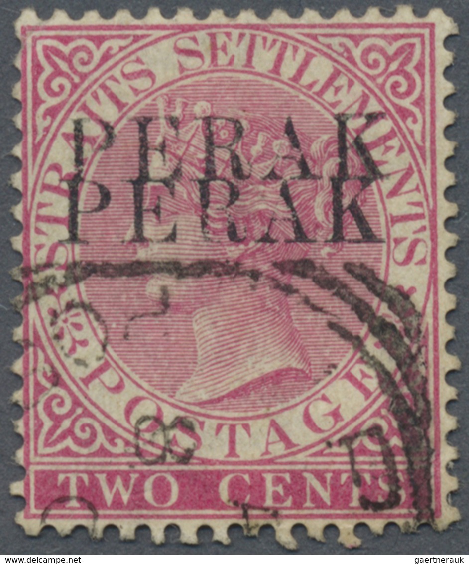 O Malaiische Staaten - Perak: 1884, Straits Settlements QV 2c. Pale Rose Wmkd. Crown CA With DOUBLE Op - Perak