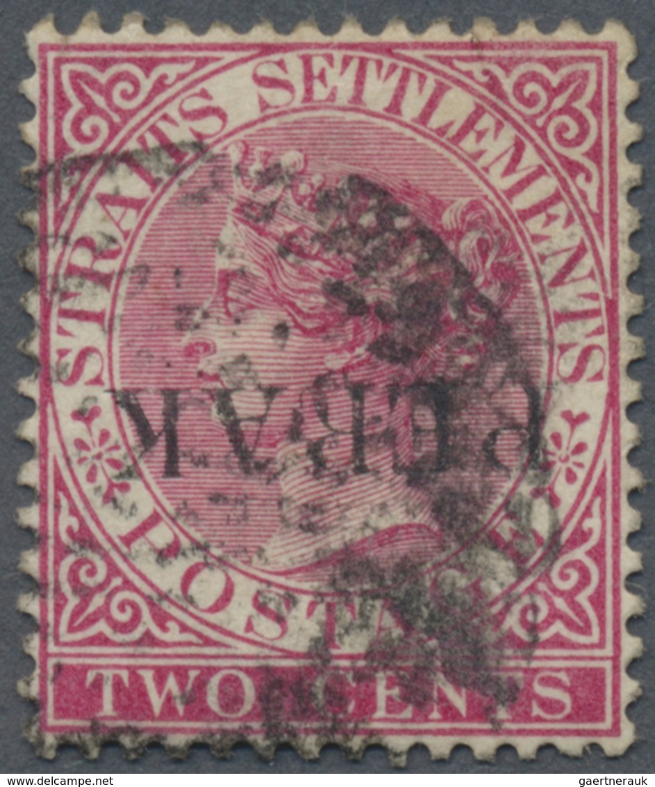 O Malaiische Staaten - Perak: 1884, Straits Settlements QV 2c. Pale Rose Wmkd. Crown CA With INVERTED - Perak